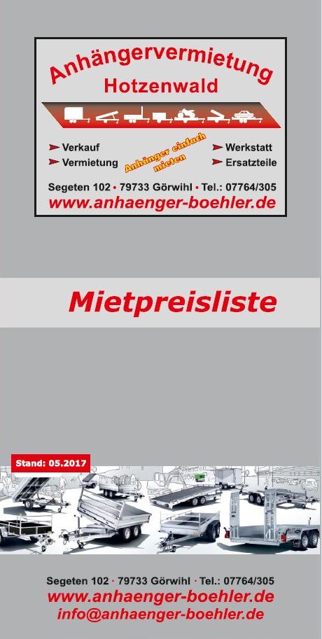Mietpreisliste Anhaenger Vermietung Boehler Goerwihl Segeten